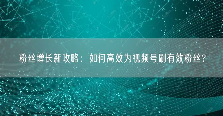 粉丝增长新攻略：如何高效为视频号刷有效粉丝？