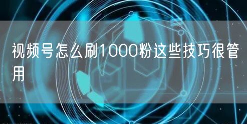 视频号怎么刷1000粉这些技巧很管用